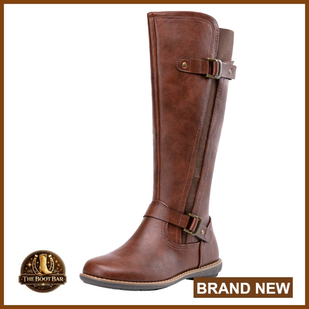 Knee High Riding Boots With Buckle Flat Heel Equestrian Style Fashion
